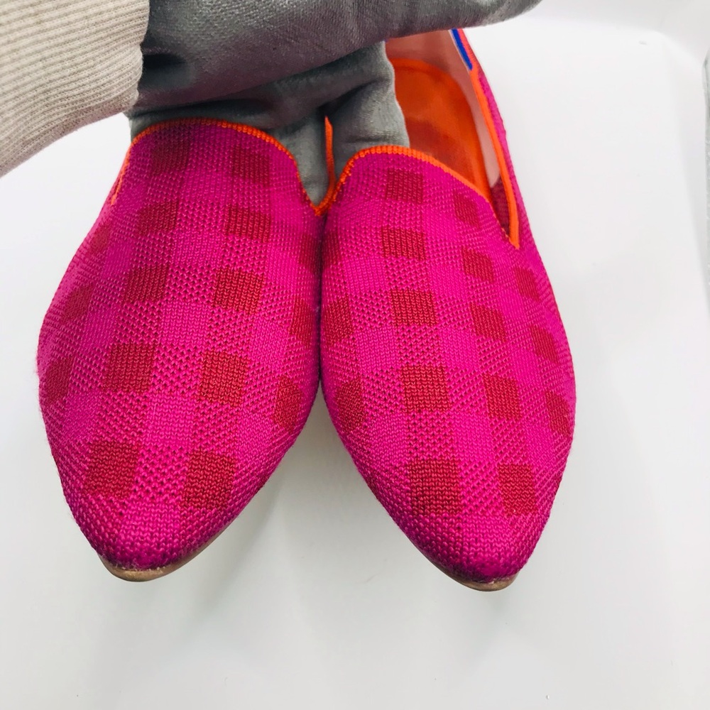 Rothy's Pink Checker Knit Slip-Ons with Orange Trim - Picture 14 of 14